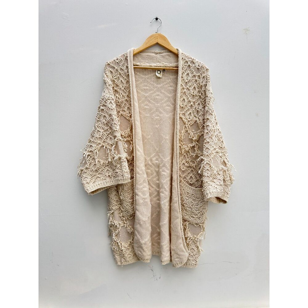 Anthropologie Akemi + Kin Textured Shag Open Cardigan Cream Fringe Knit OS